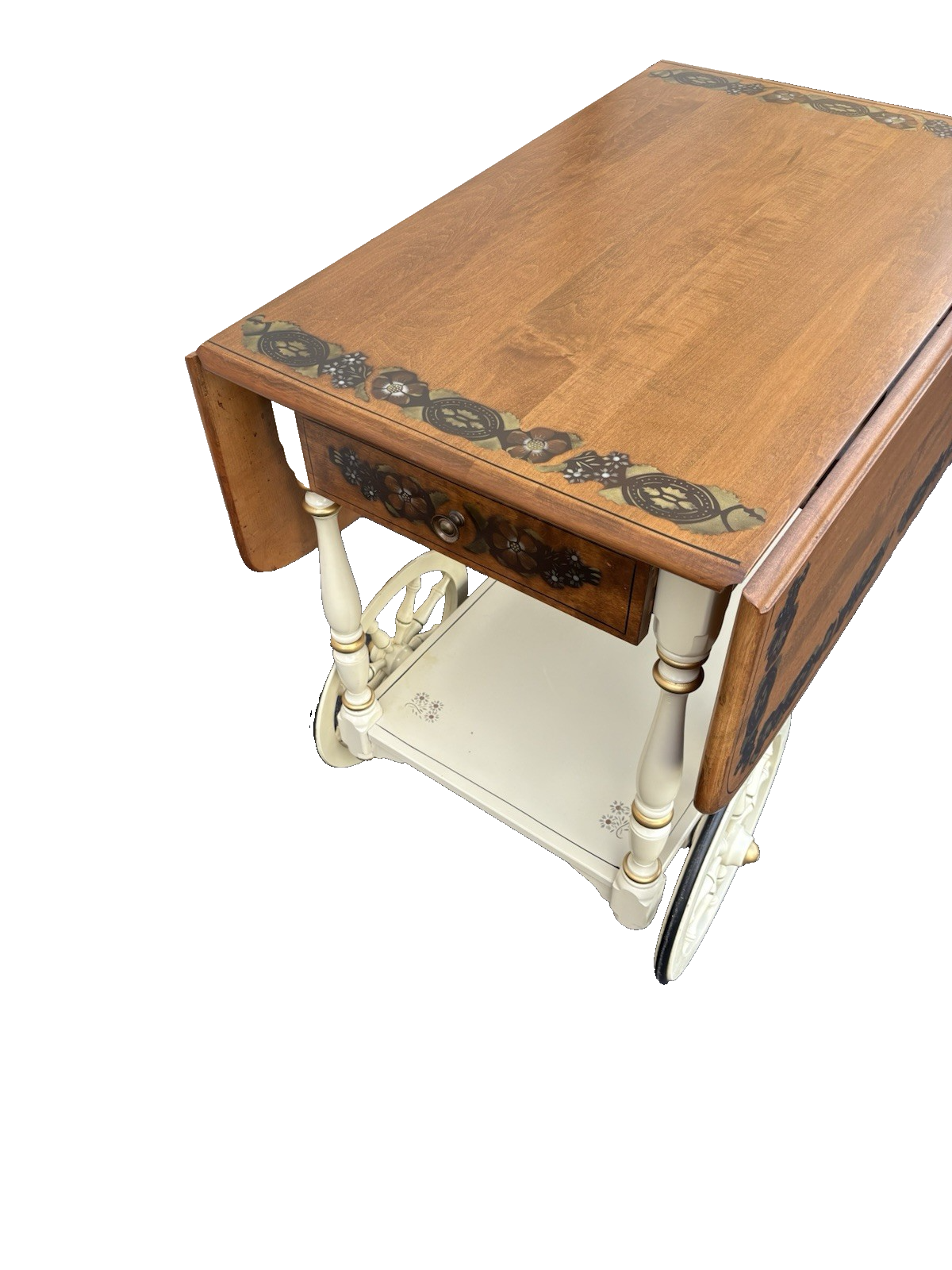 66692  ETHAN ALLEN Stenciled Tea Cart Rolling Dropside Cart
