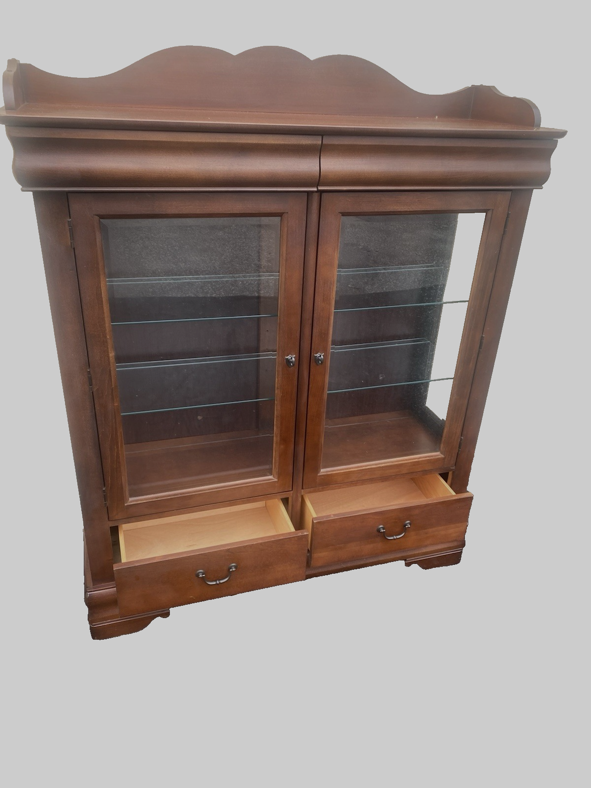 66547 BROYHILL China Cabinet Curio w/ 4 Drawers and Plate Glass Shelves