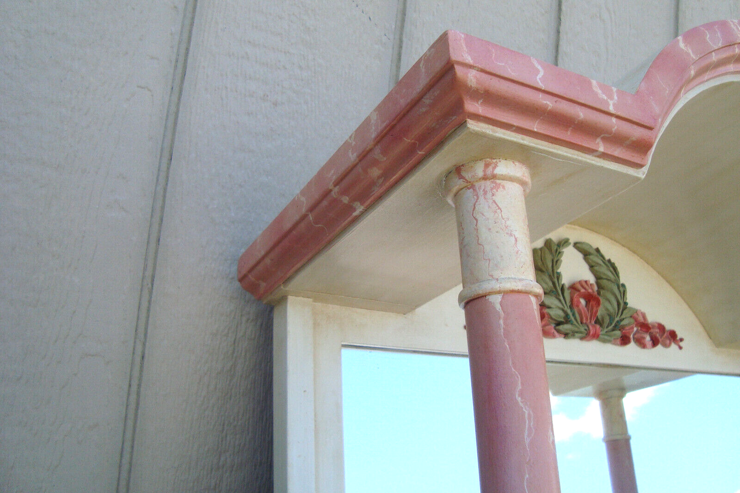 57980 Custom Faux Painted Wood Bookcase Curio Cabinet with Mirror