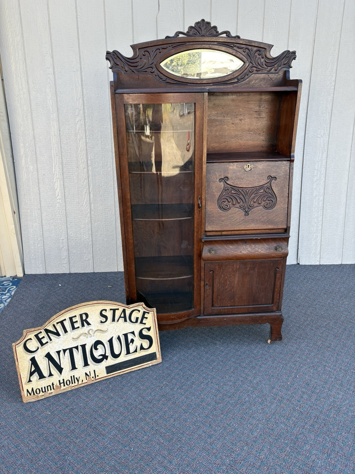 66770 Antique Victorian Oak Side by Side Desk with Bookcase