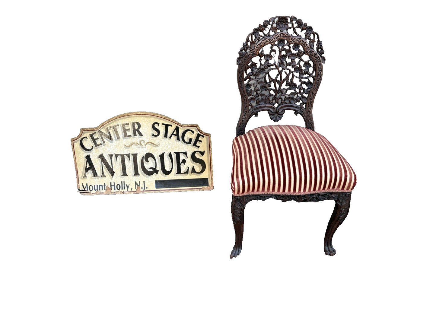 00001 ANTIQUE Oriental Hand carved Side Chair