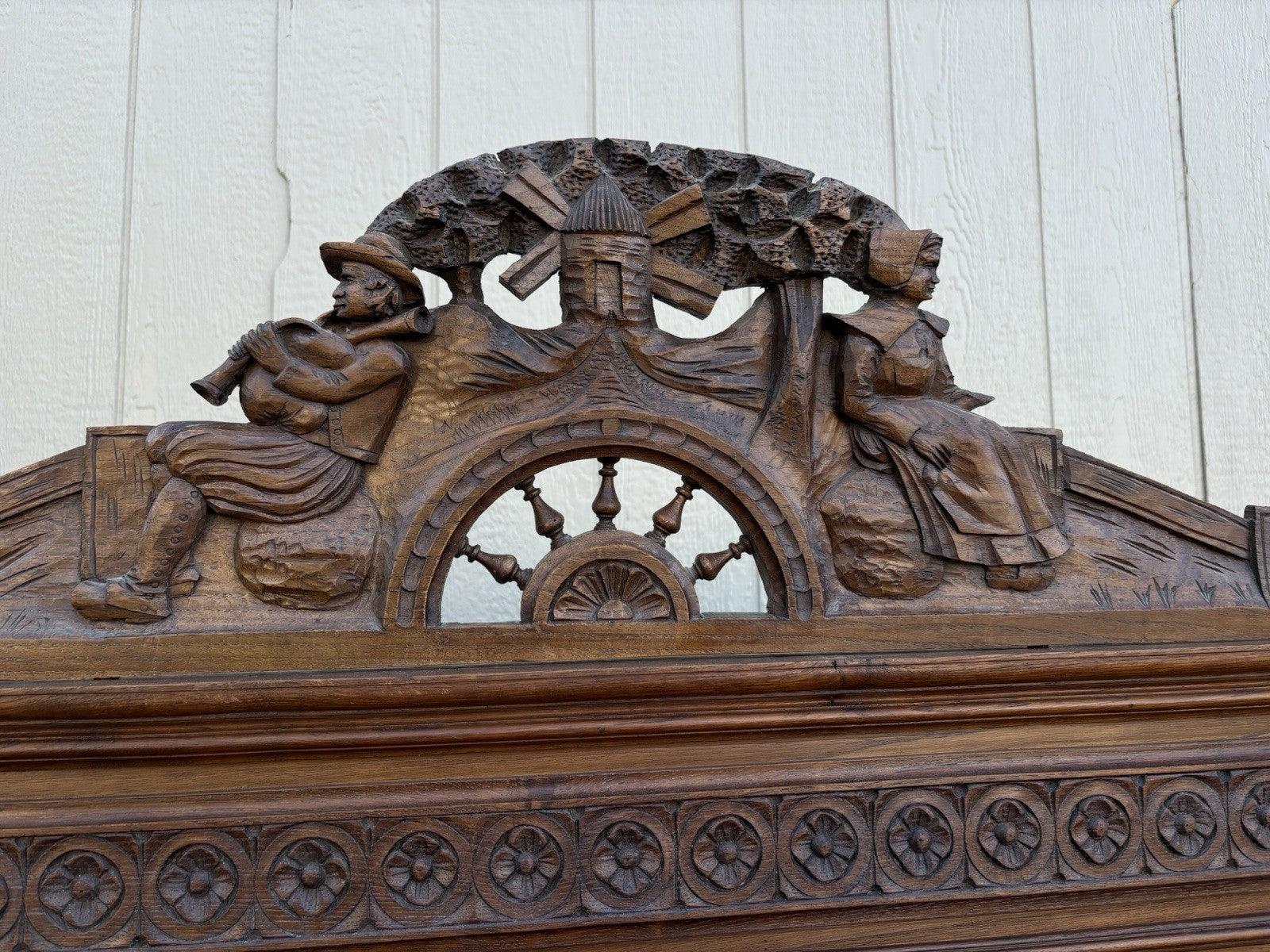 67011 Antique French Marble Top Buffet Sideboard Cabinet