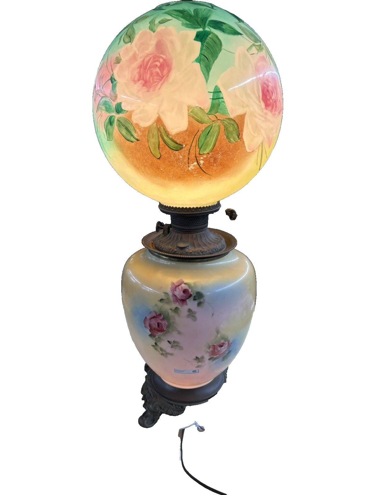 66593    Antique Victorian Gone With The Wind Electrified Oil Lamp