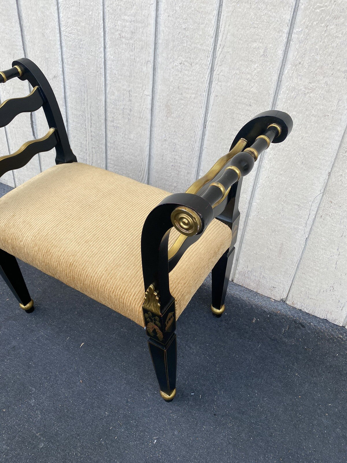 66067 Decorator Ebony Stenciled Vanity bench Stool