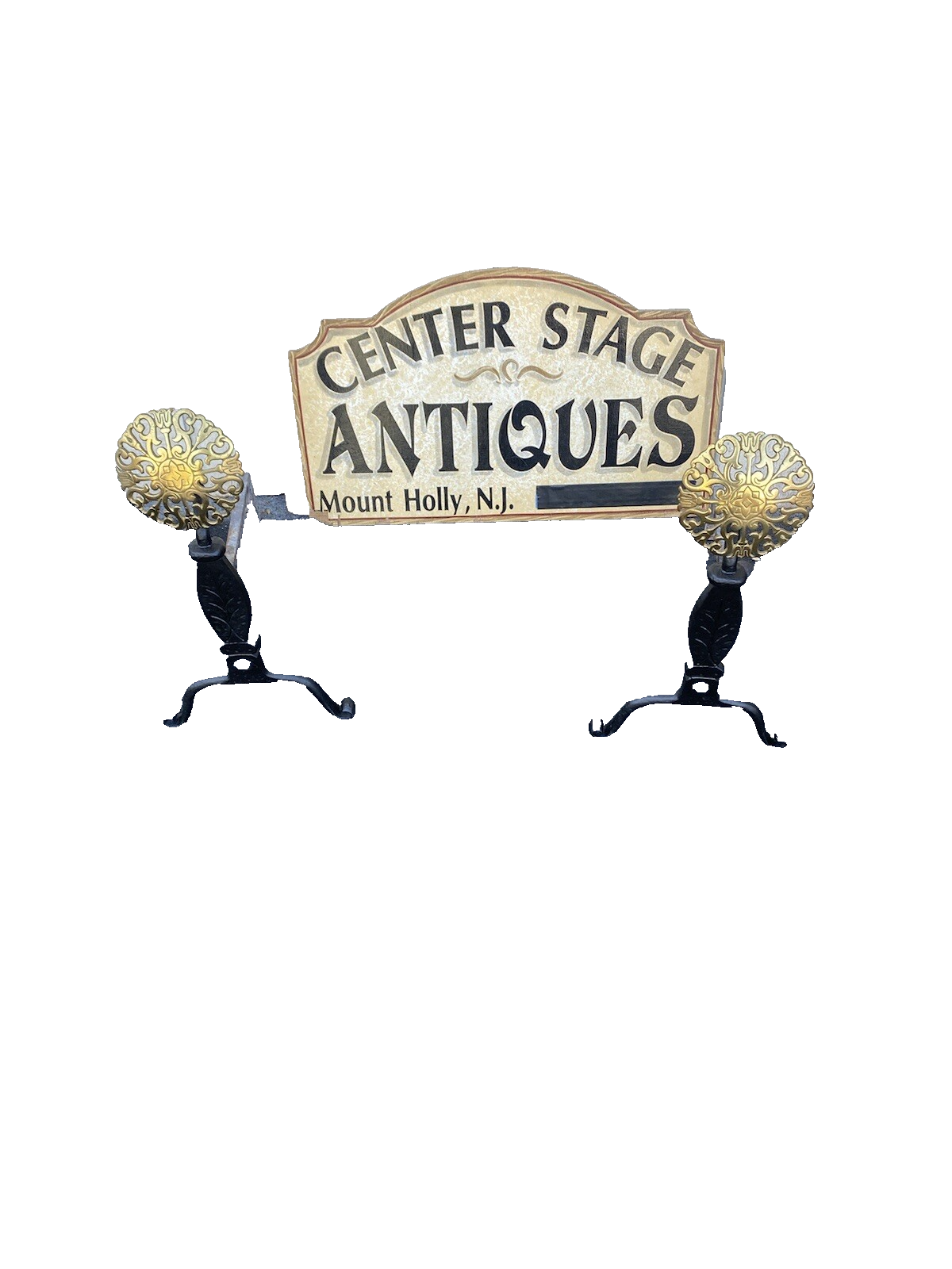 65387  Antique Iron  Andirons Fireplace Mantle