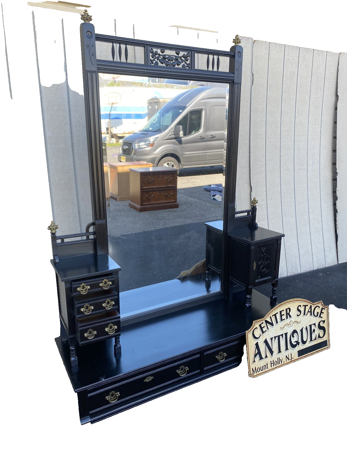 65374 Antique Victorian Ebony Vanity Dressing Mirror RARE FIND