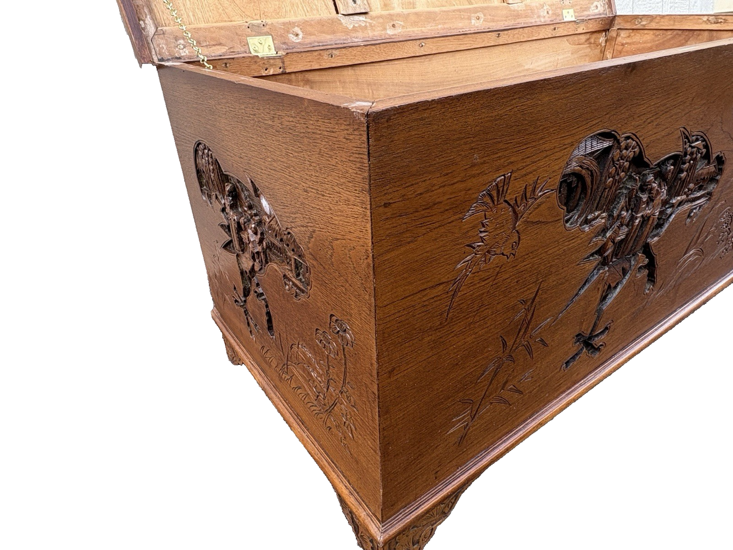 66999  Asian Oriental Hand Carved  Mahogany Storage Trunk