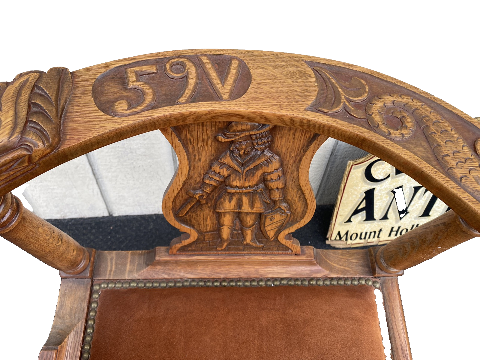 66381   Custom Made Hand Carved Oak Corner Chair