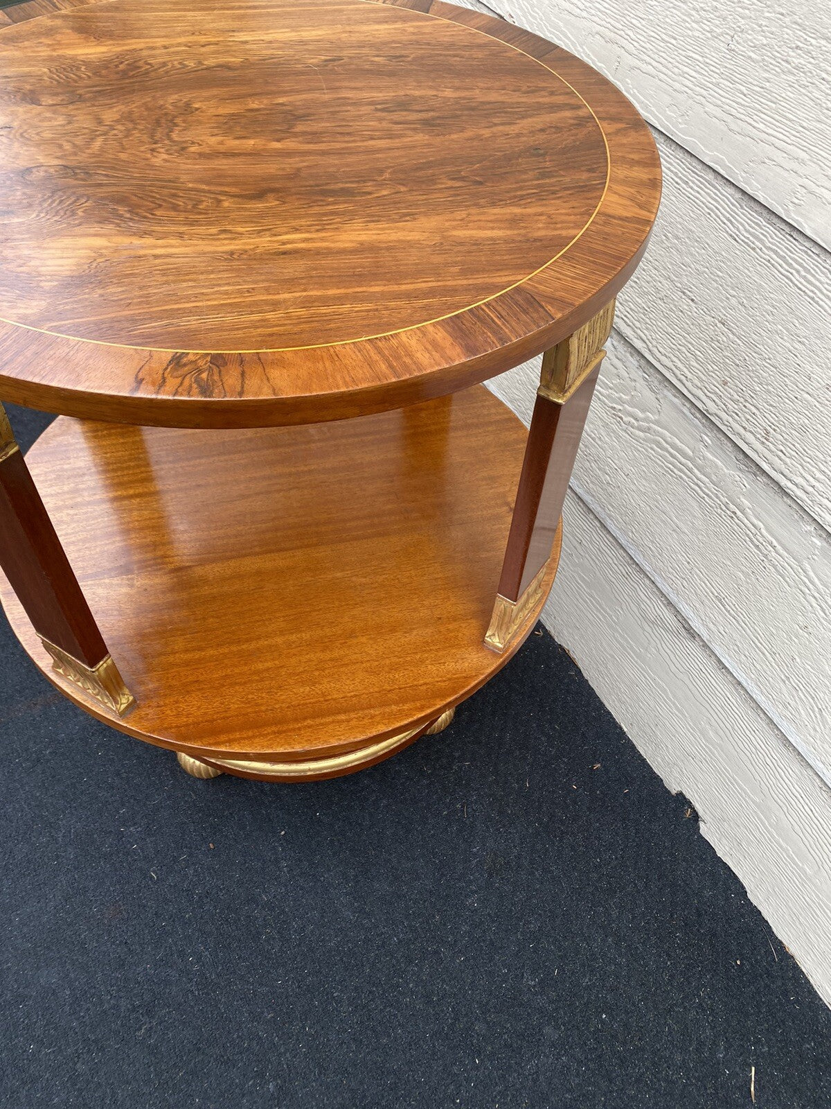 65467     Round Banded  Burled Mahogany Lamp Table Stand