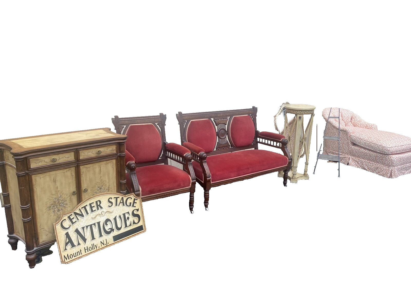 65220   Antique Victorian Settee Loveseat Couch with Chair