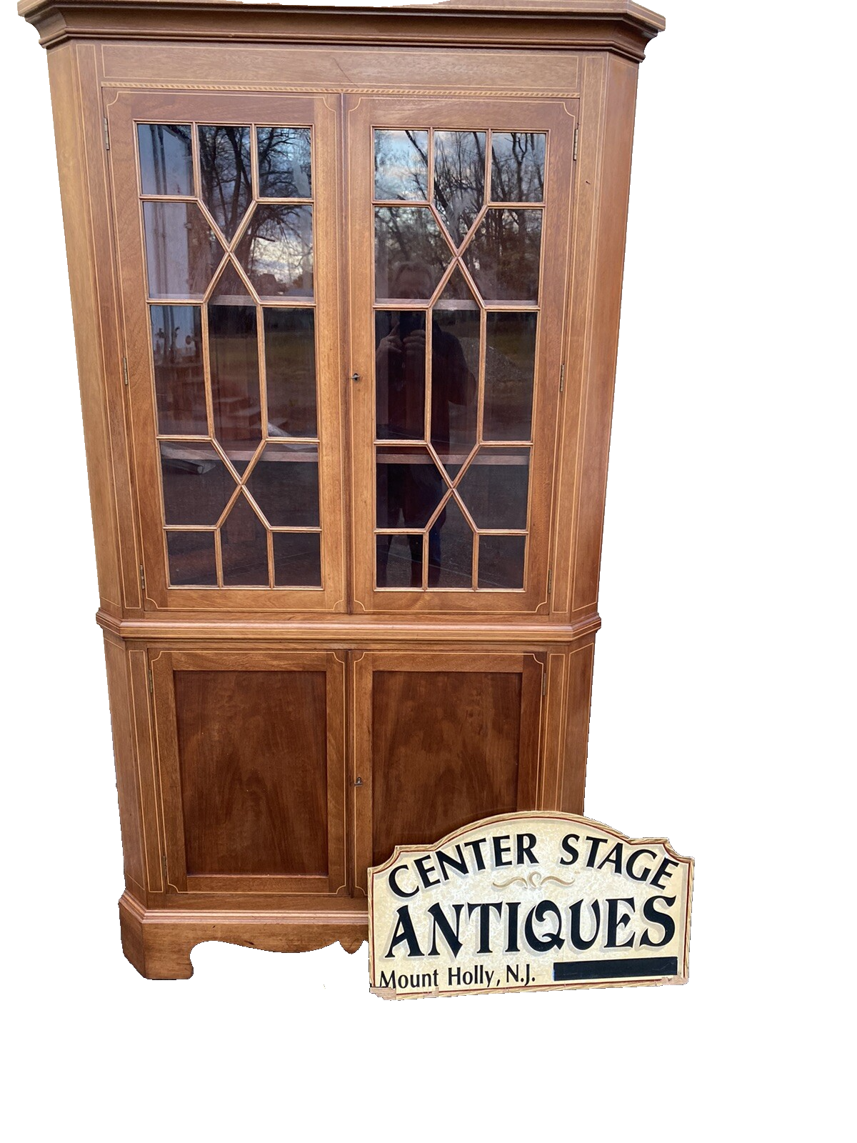 66078 Custom Hand Made Inlaid Corner China Cabinet
