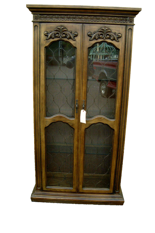 57262   Fancy  Modern Oak Curio China Cabinet with Light