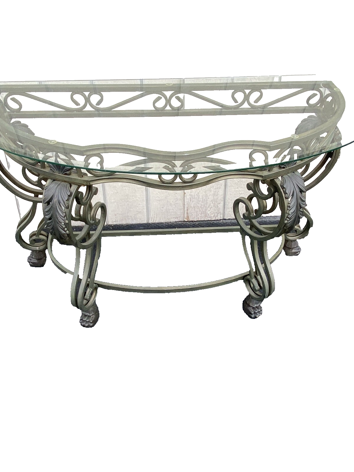 65470 Quality Glass Top Console Table with heavy metal base