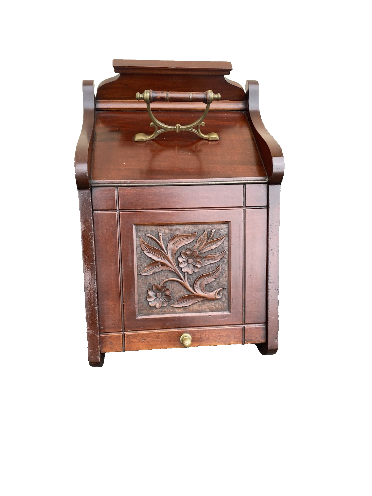 66553 Antique Hand Carved  Mahogany Coal Bin Storage Cabinet