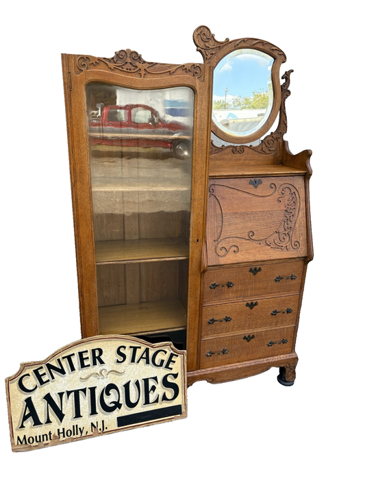 67053 Antique Victorian Oak Side By Side Desk Bookcase