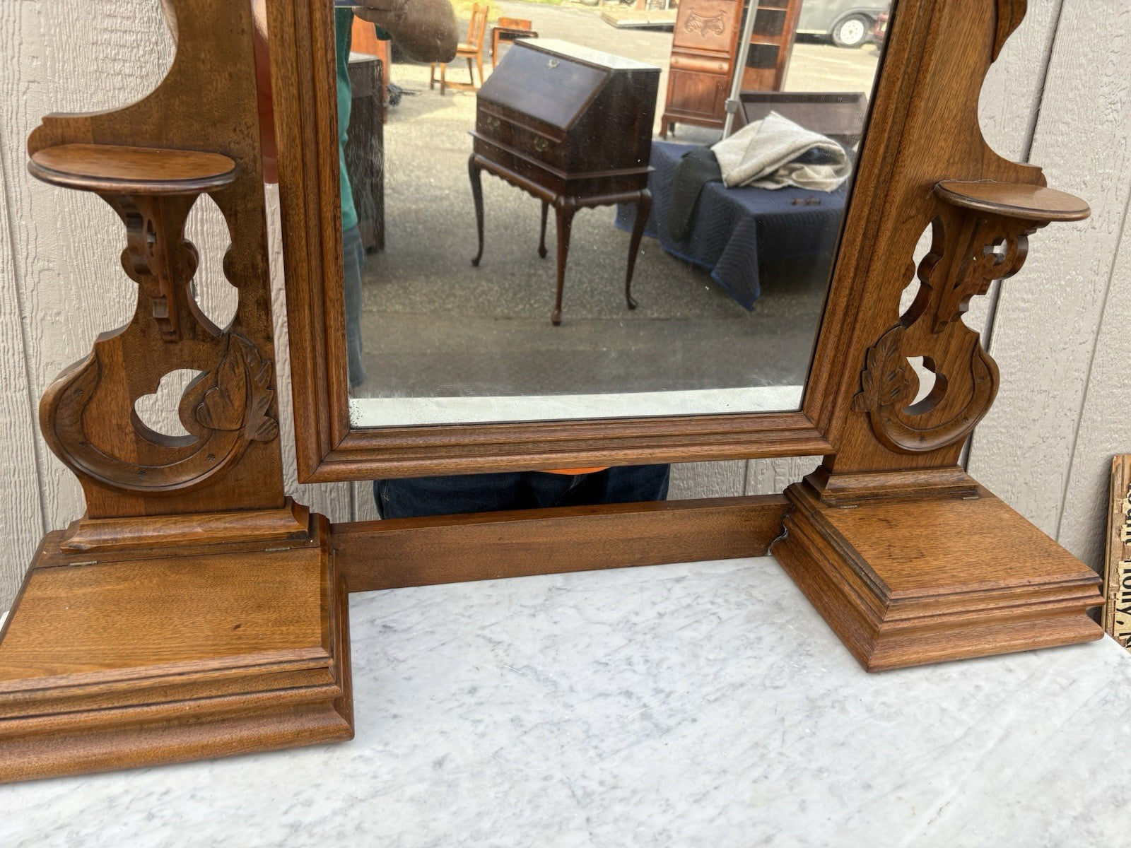 66668    RARE  Antique Victorian Oak Marble Top Dresser with Mirror