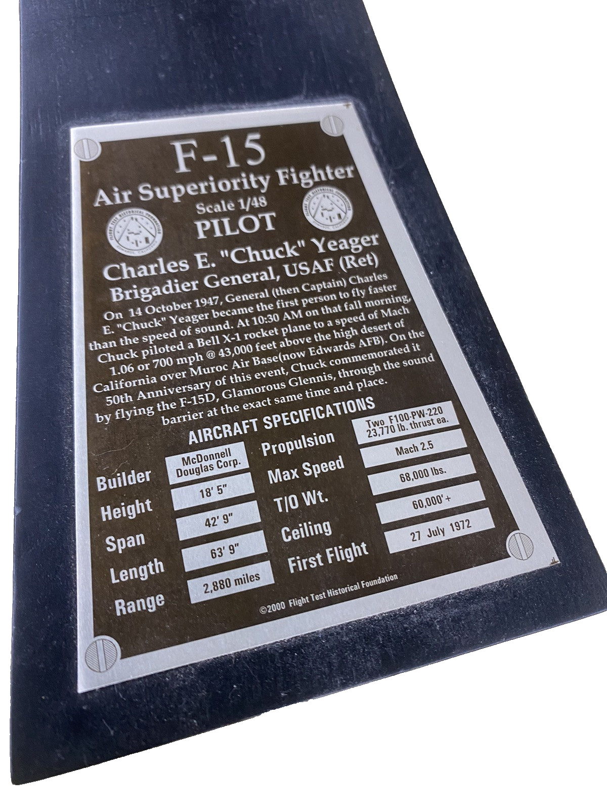 ES 215:    F 15 Jet Signed  CHUCK YEAGER  on Stand Airplane Plane  Danbury Mint