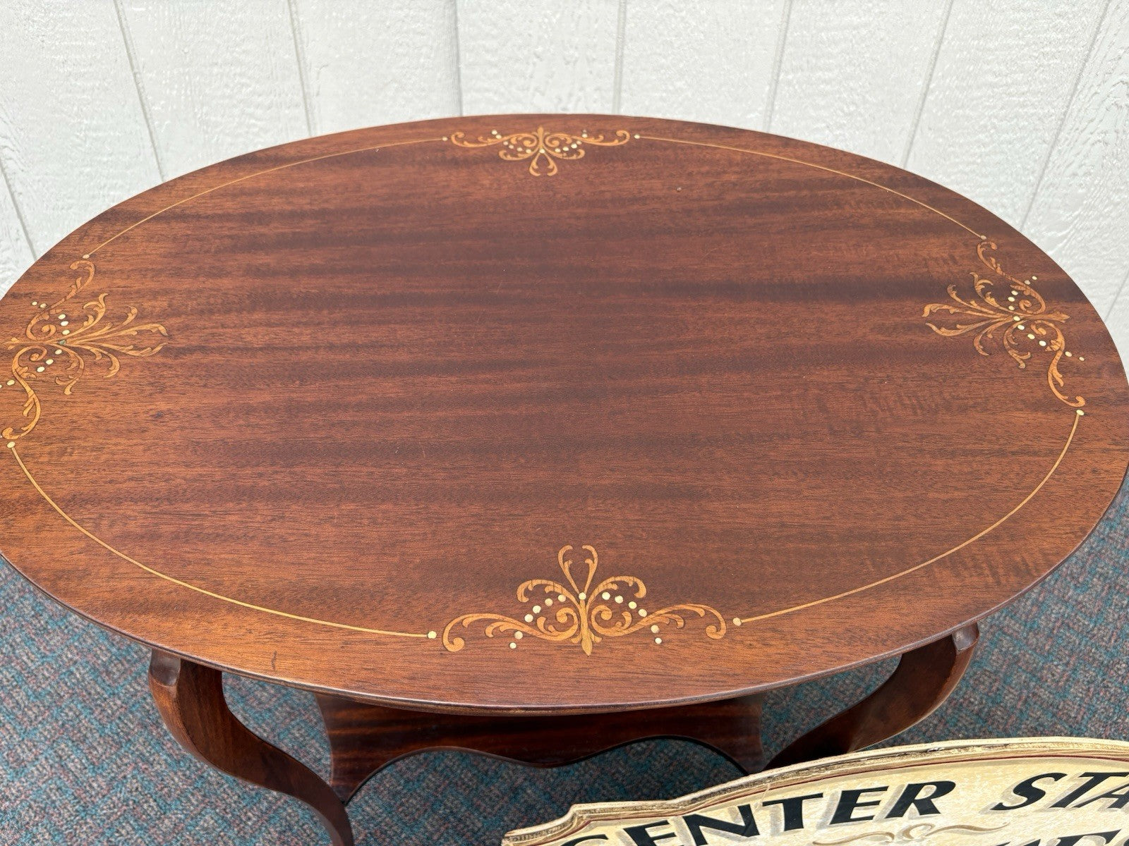 66976 Oval Mother of Pearl Inlaid Lamp Table Stand