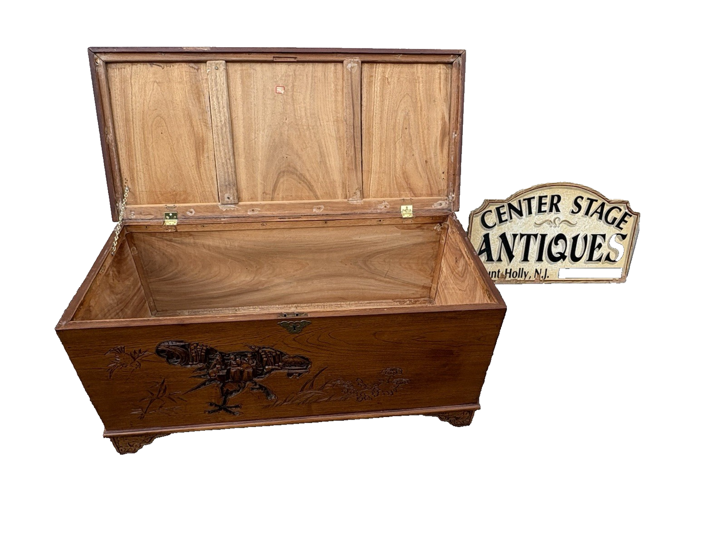 66999  Asian Oriental Hand Carved  Mahogany Storage Trunk