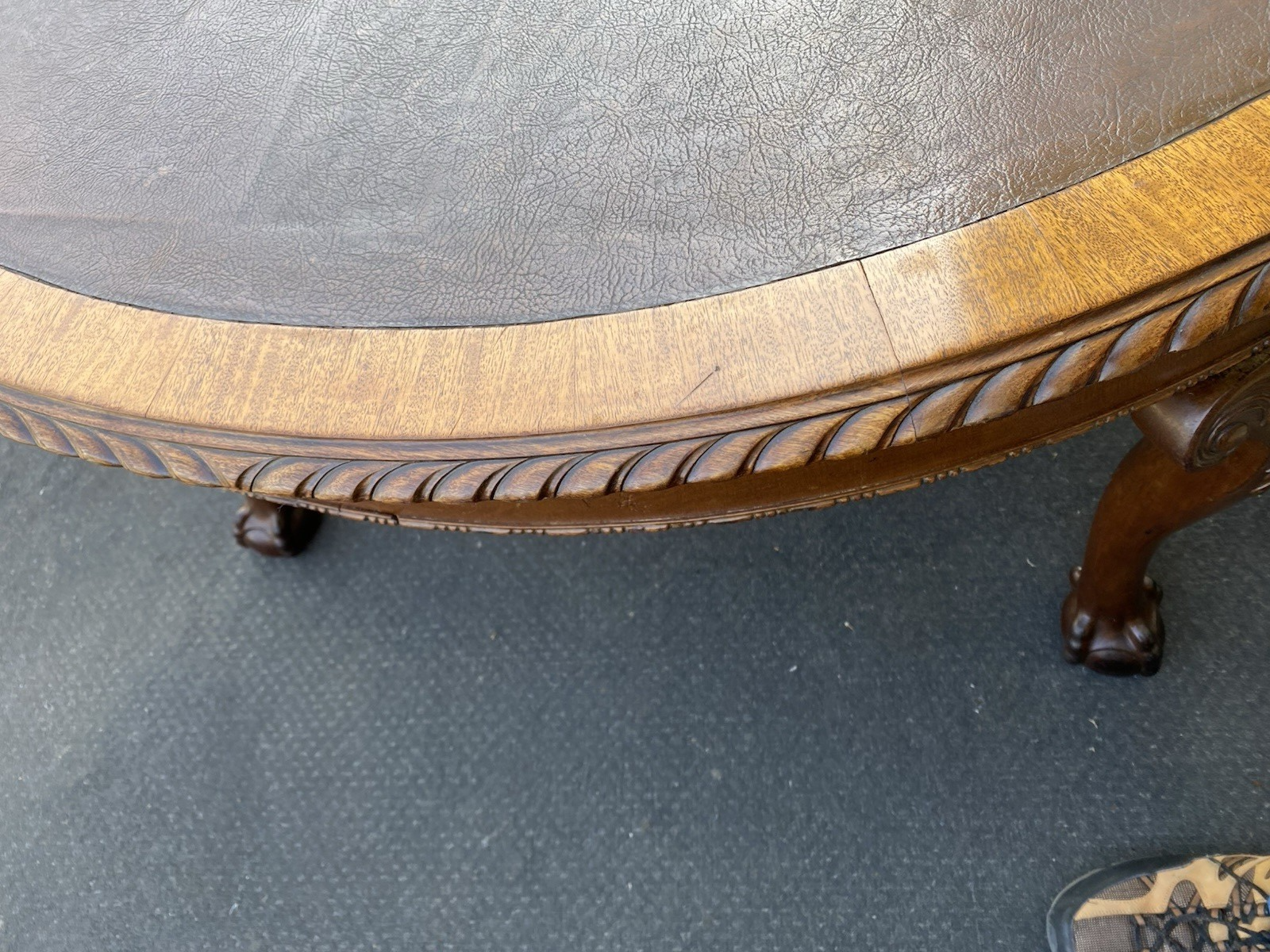 66354 Mahogany Leather Top Claw Foot Dining Table