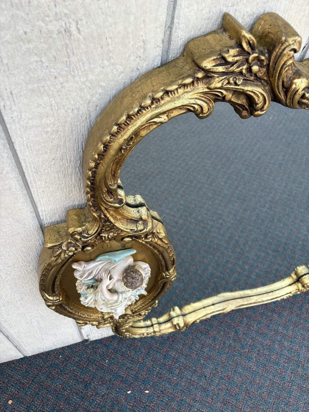 66917   Decorator Gold Mirror with Figural Plaques