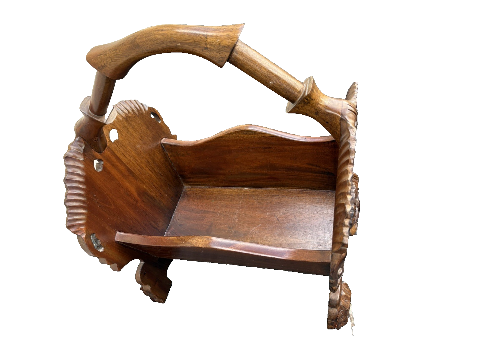 66687   Hand Carved Solid Mahogany Magazine Rack
