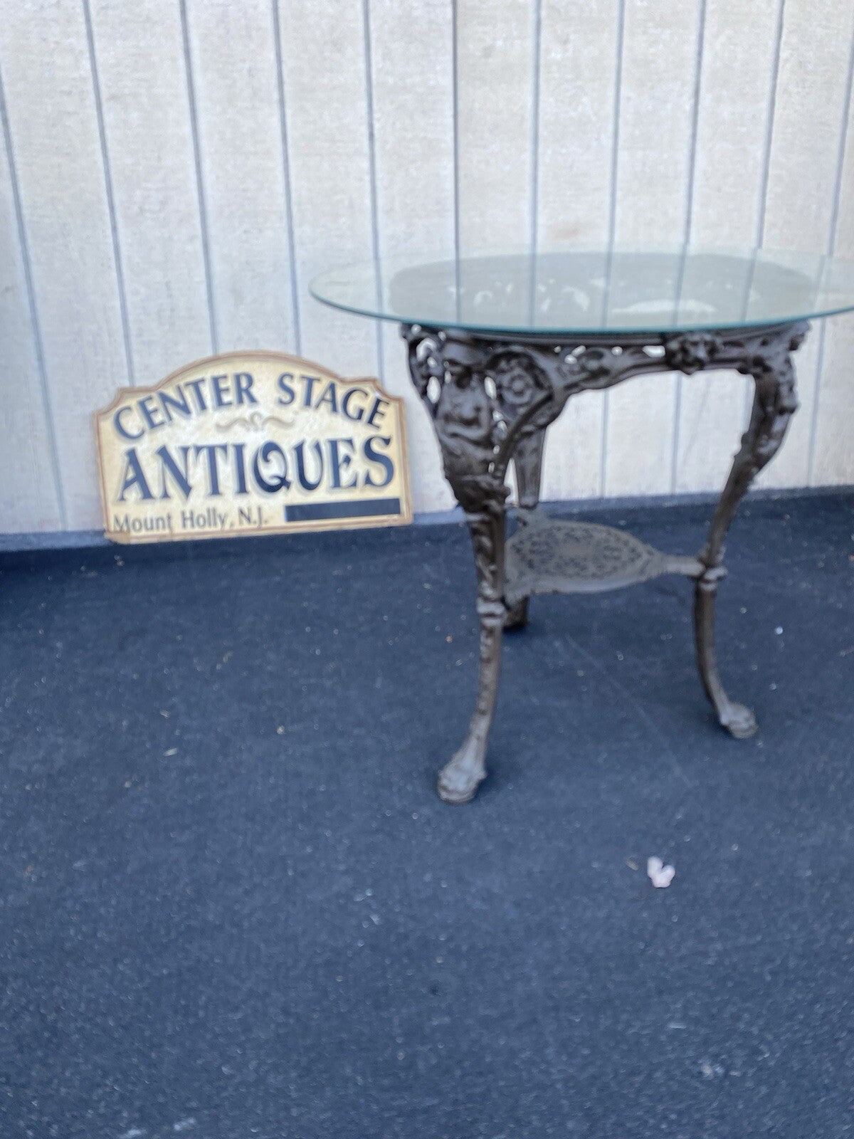 66135 Quality Cast Iron Figural Table with Glass Top