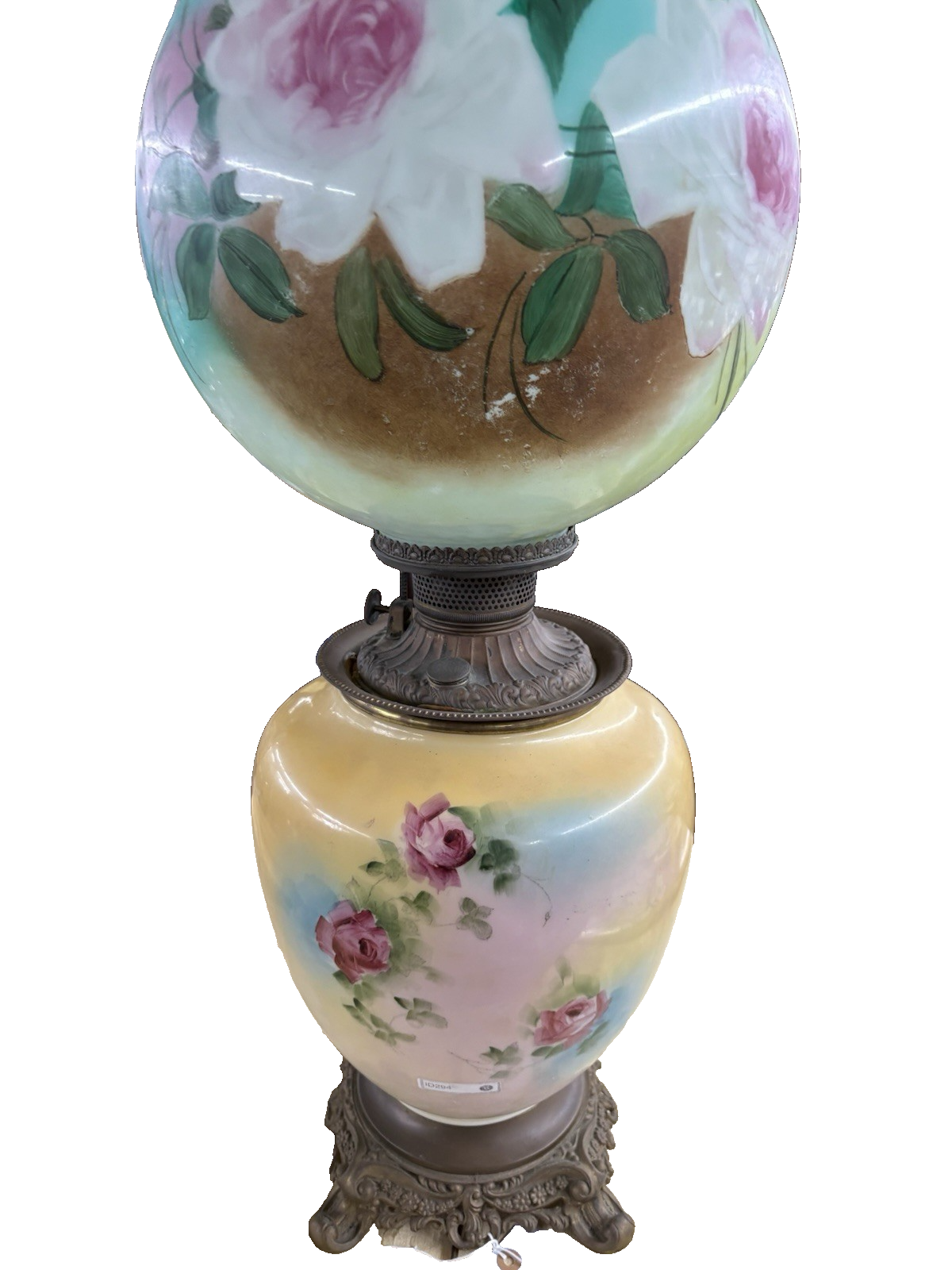 66593    Antique Victorian Gone With The Wind Electrified Oil Lamp