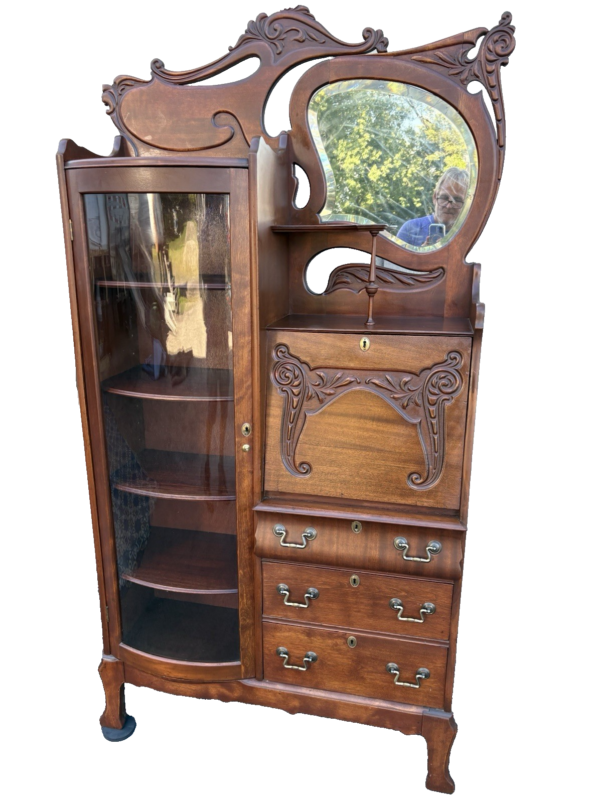 67010 Antique Mahogany Side By Side Desk with Bookcase