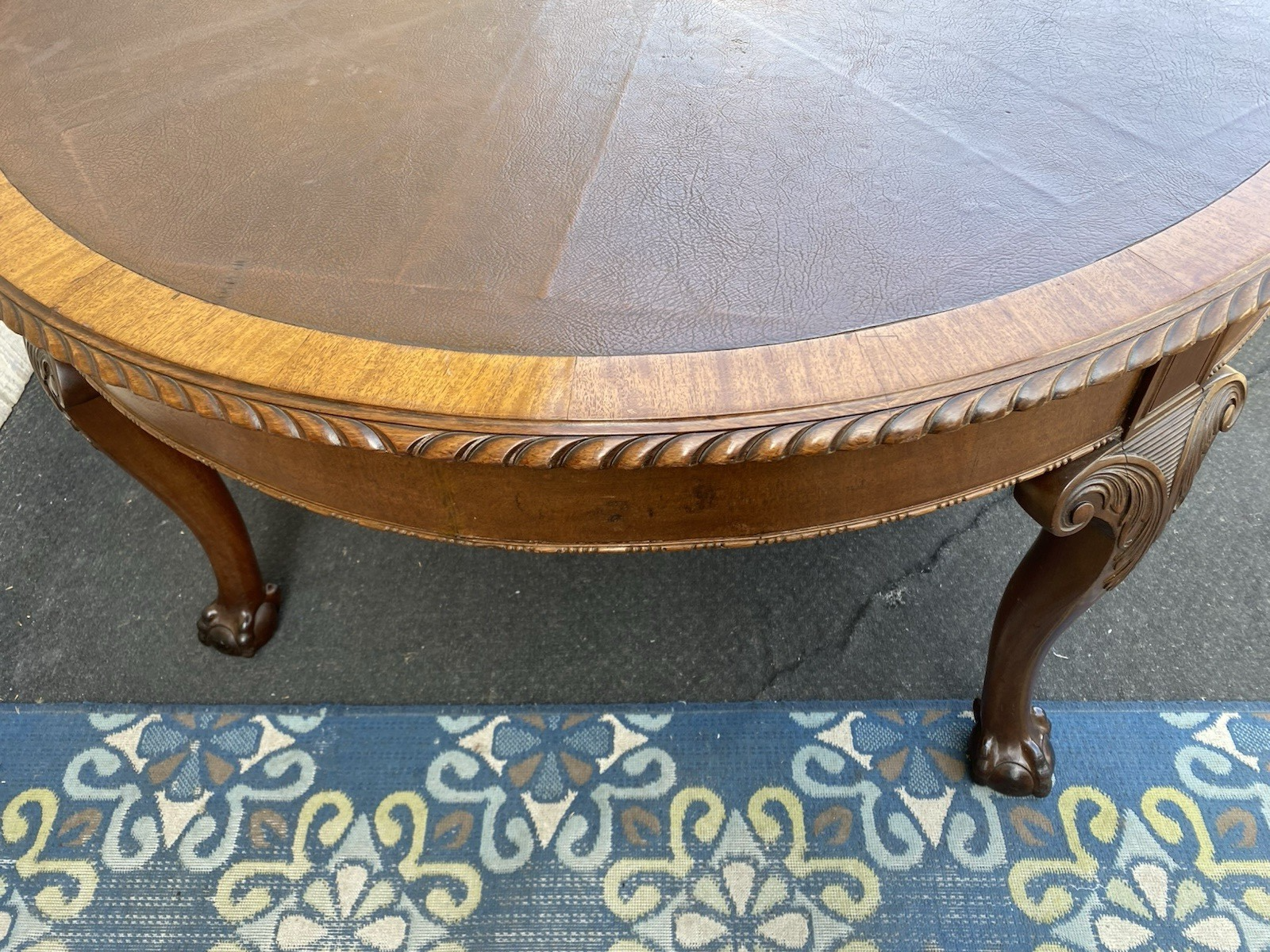 66354 Mahogany Leather Top Claw Foot Dining Table