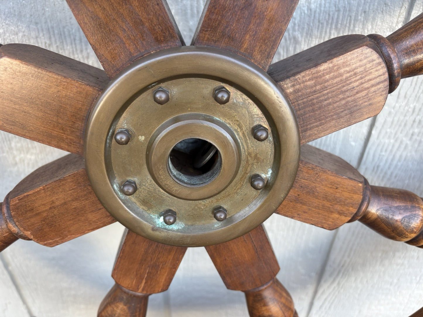 66949 Antique Wood and Brass Ships Wheel