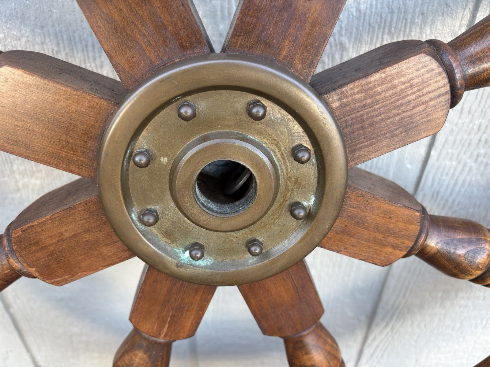 66949 Antique Wood and Brass Ships Wheel