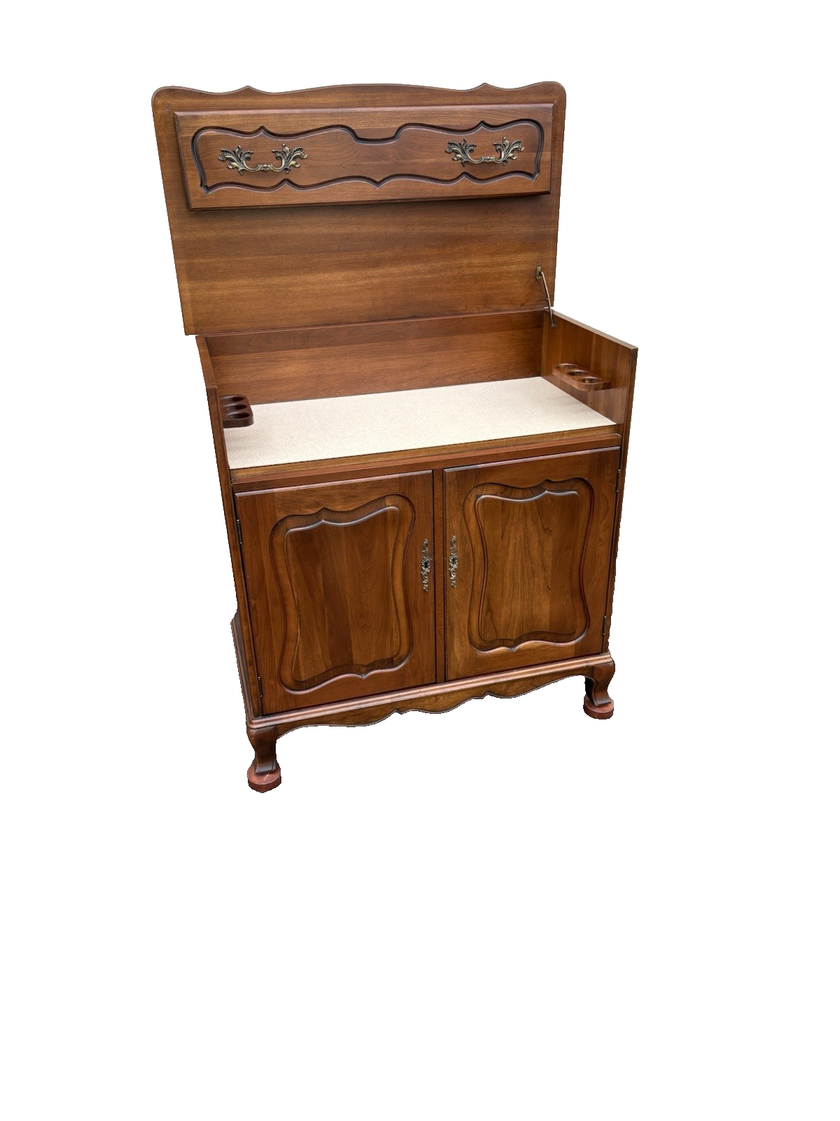 66666 Cherry Lift Top Bar Cart Server Liquor Cabinet