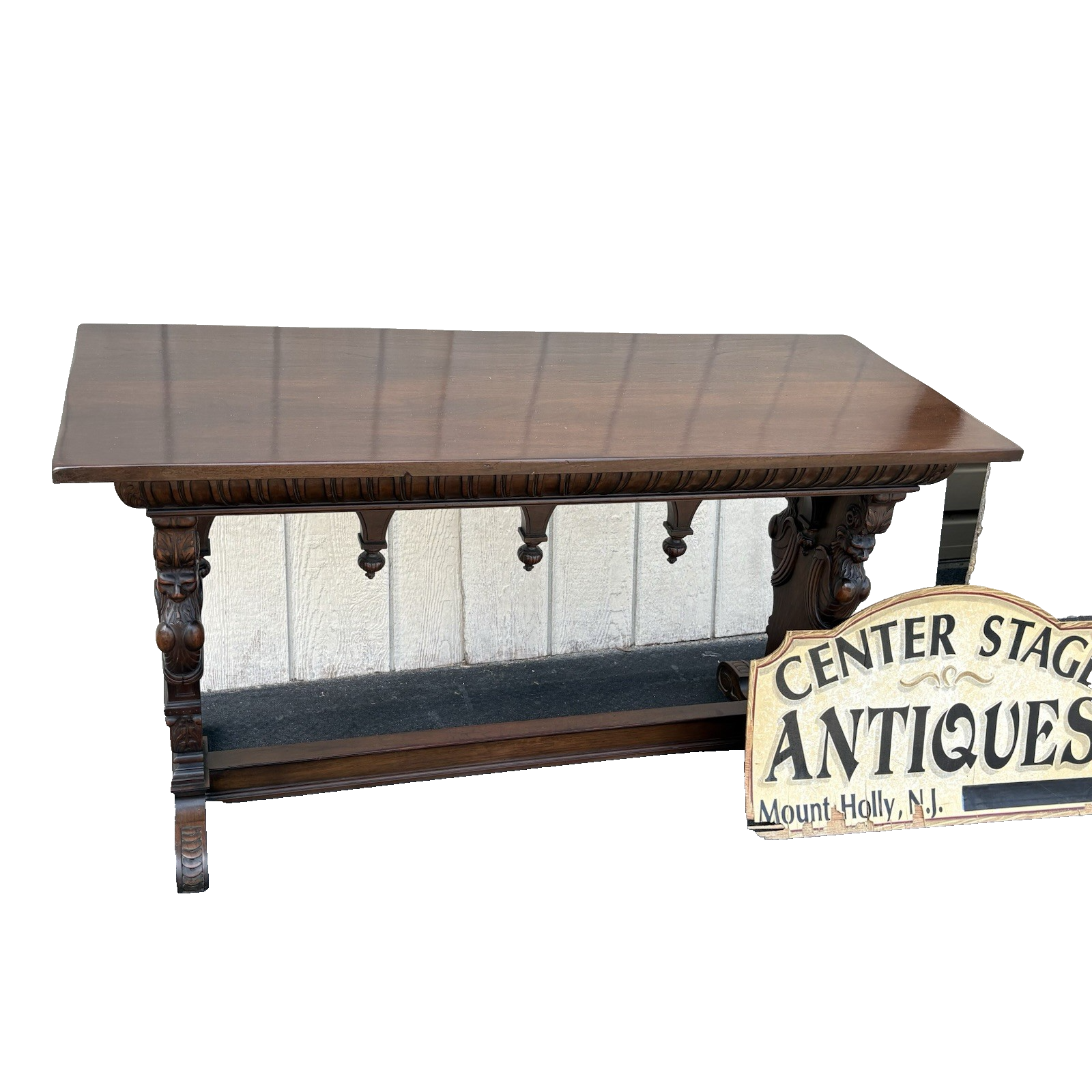 65236   Antique Solid Mahogany Hand Carved Figural Gryphon  Sofa Table Sideboard