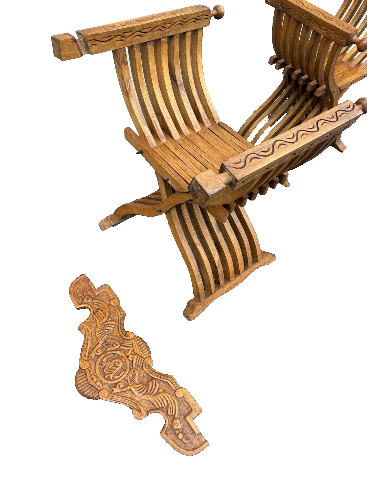 66956 + 66955  PAIR TEAK Wood Hand Made Chairs Chair s