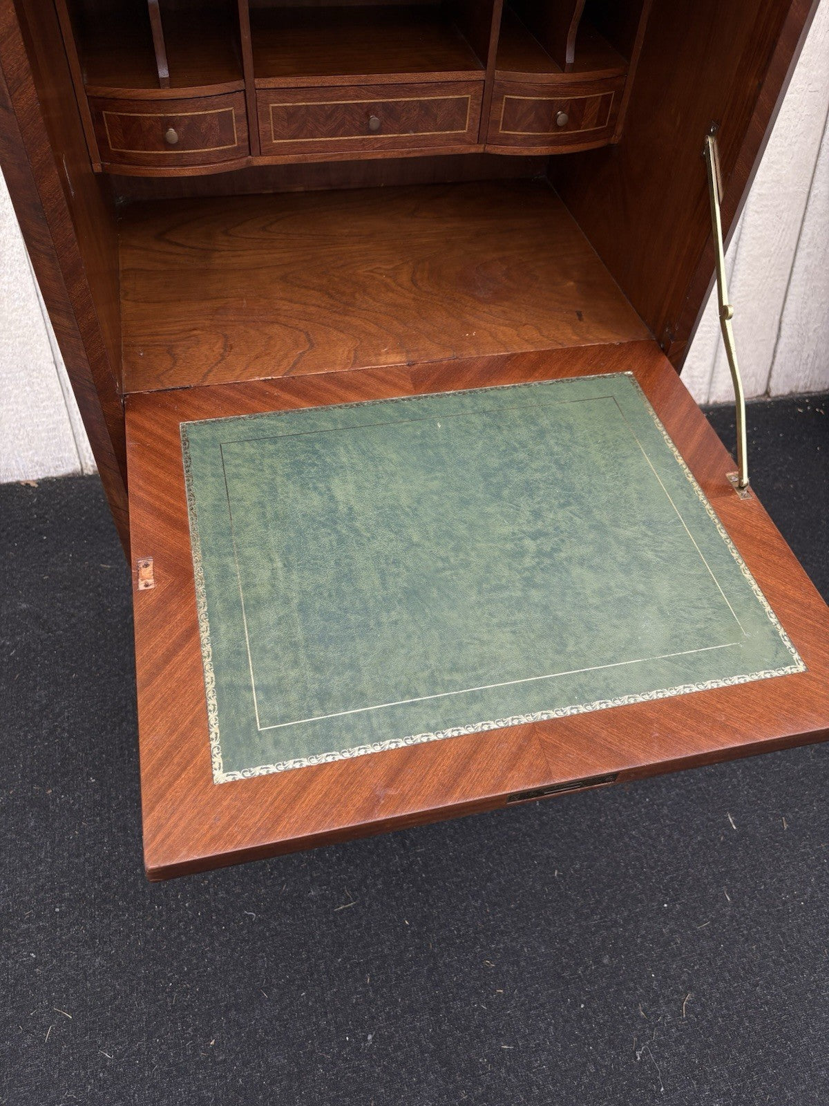 66581   Inlaid Marble Top  Louis XV Slant Front Desk Cabinet