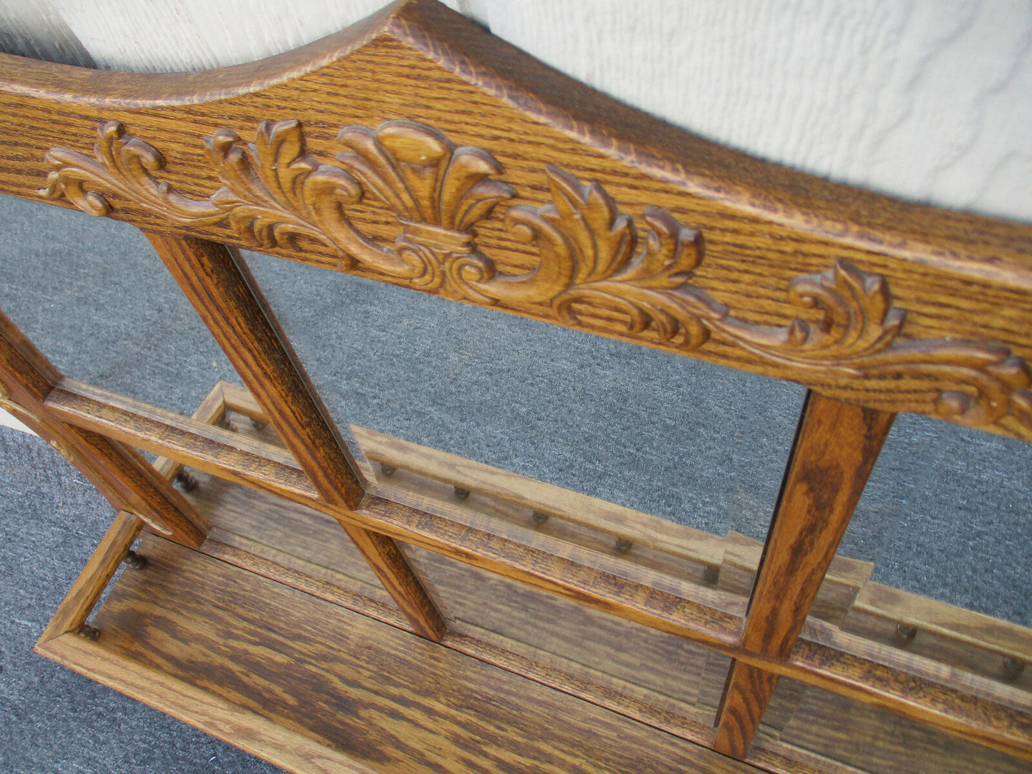 62901 Oak Whatnot Wall Curio Shelf with Beveled Mirrors