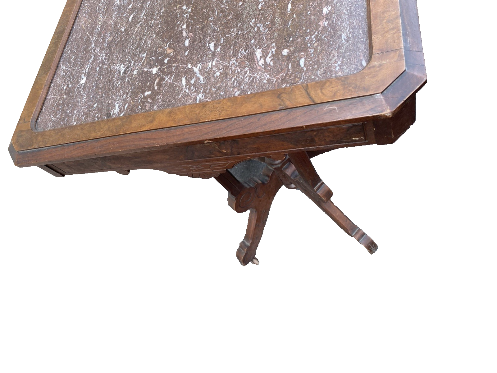 66591  Antique Victorian Marble Top Walnut Lamp Table Stand