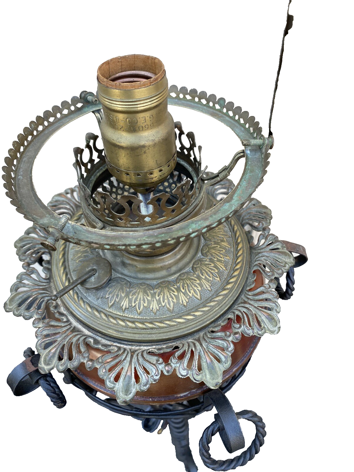 65482  Antique Victorian Piano Lamp Fancy Wrought Iron Base