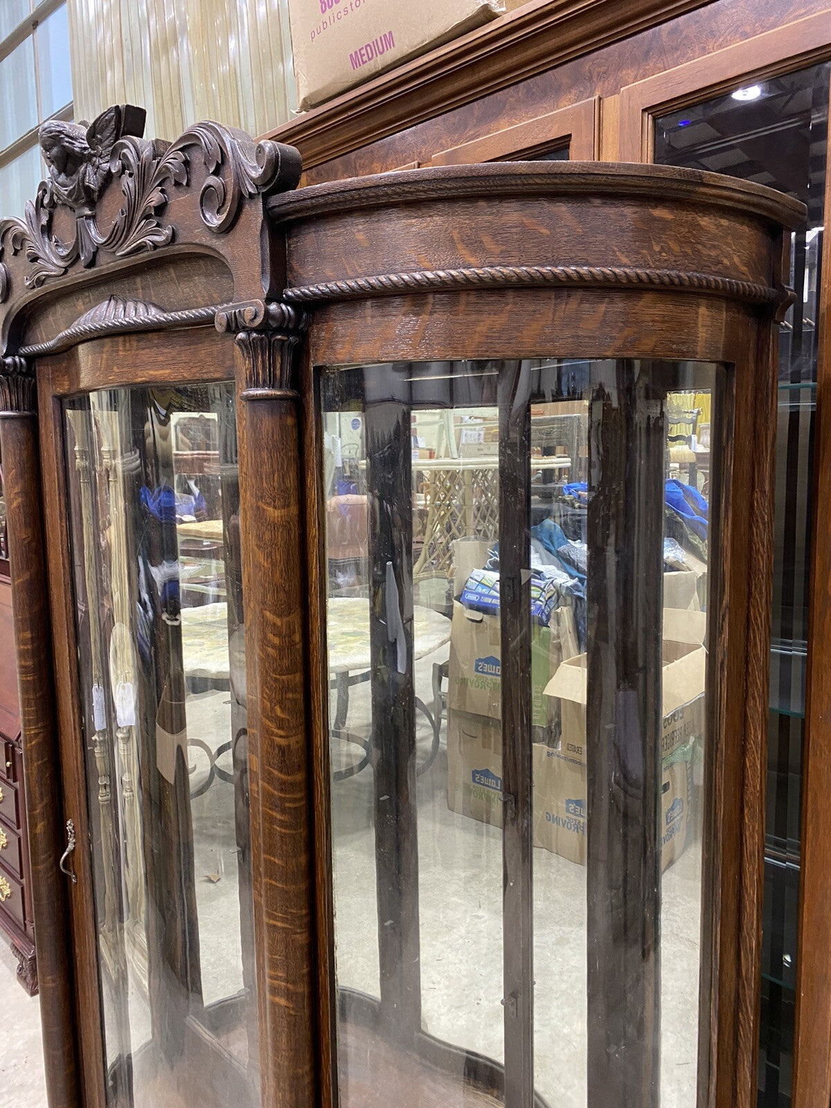 66153   RARE Custom Hand Made  Antique Victorian Oak  Cherub Curio Cabinet