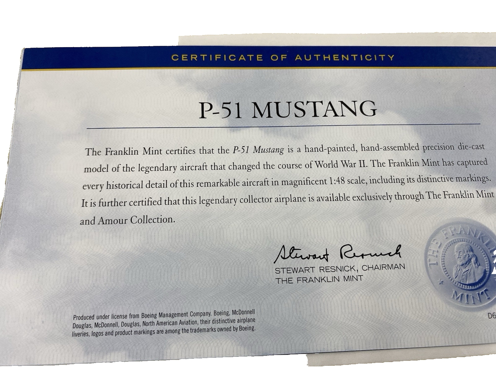 ES 206 : Franklin Mint  FICKLE FANNY P 51 Mustang B11B179  Airplane plane