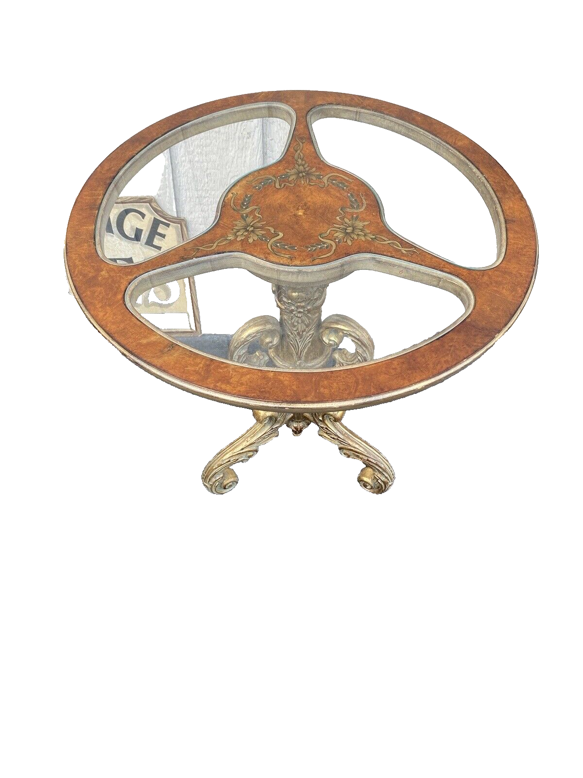 64780 Decorator Hand Painted Lamp Table with Glass Inserts