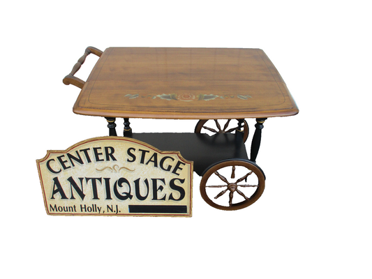 64308 Stenciled Solid Maple Tea Cart Bar Cart with Wheels