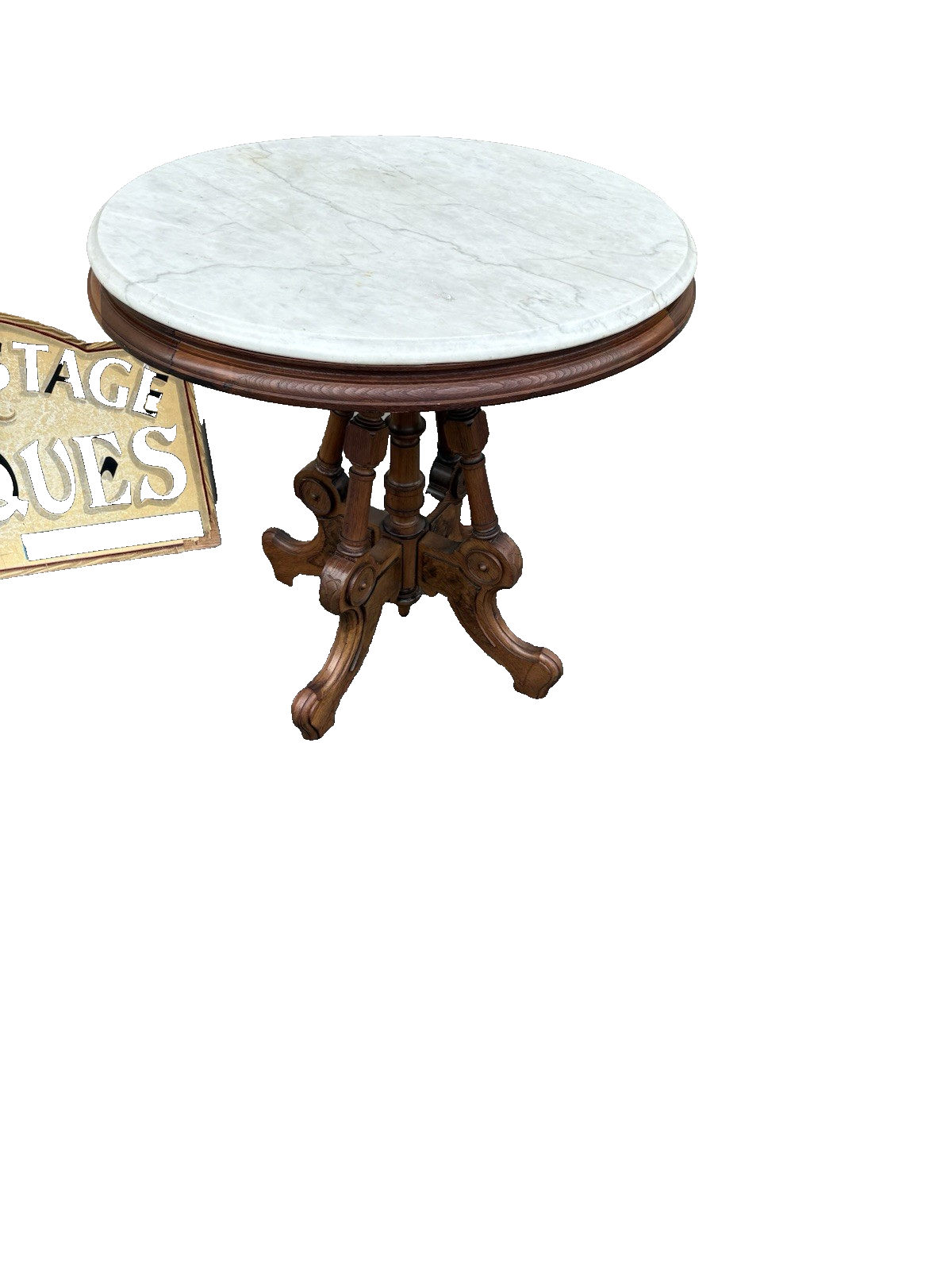 66943 Antique Victorian Walnut Marble Top Lamp Table Stand