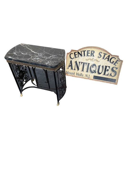 66069   Marble Top Lamp Table with Fancy  Cast Iron Base