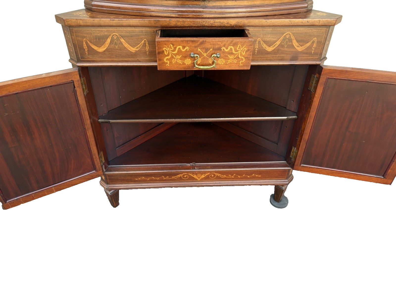 66982 Antique Custom Hand Made  Mahogany  Corner Curio Cabinet