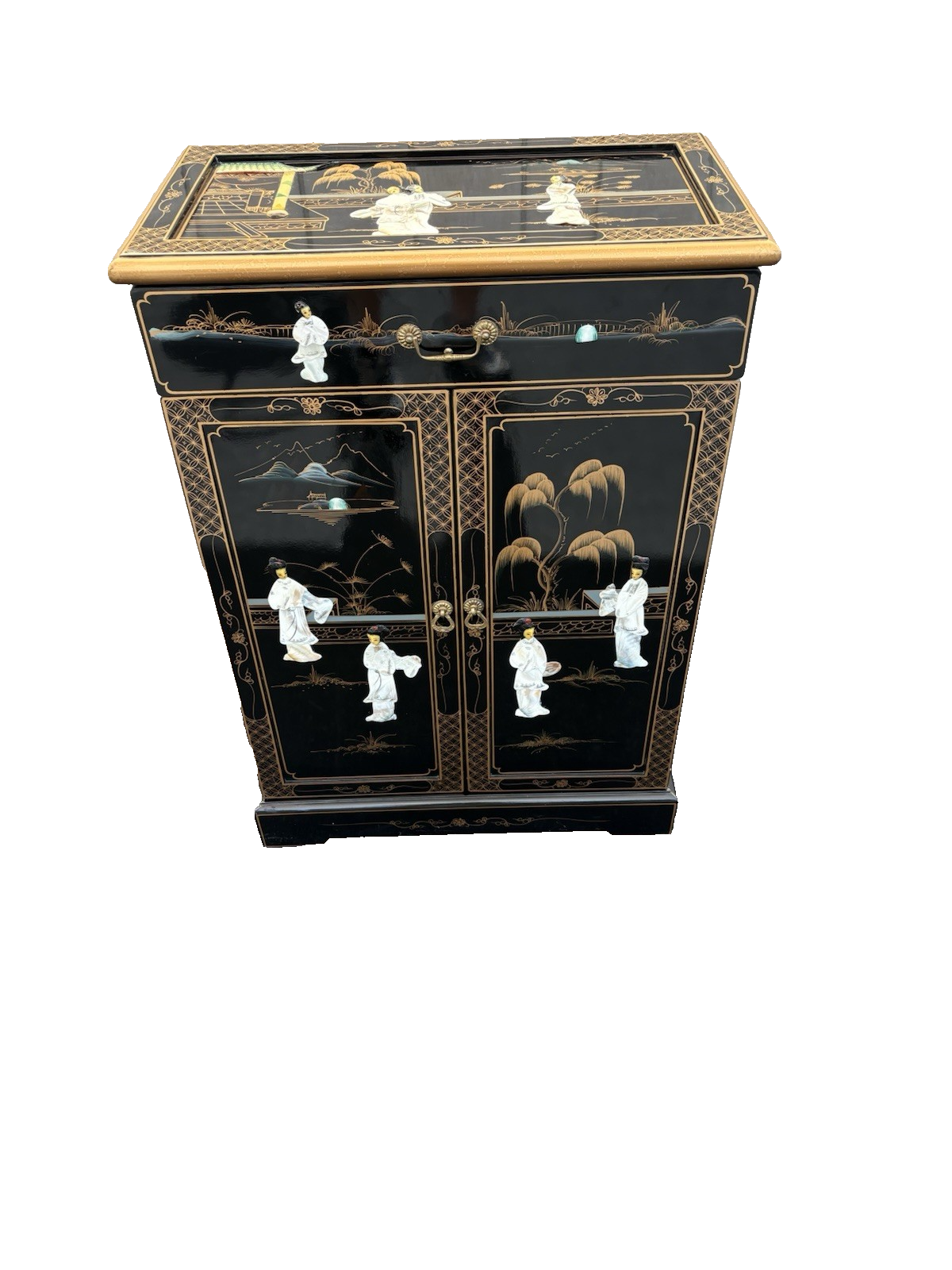 66705 Oriental Figural Storage Cabinet Server Sideboard with Drawer
