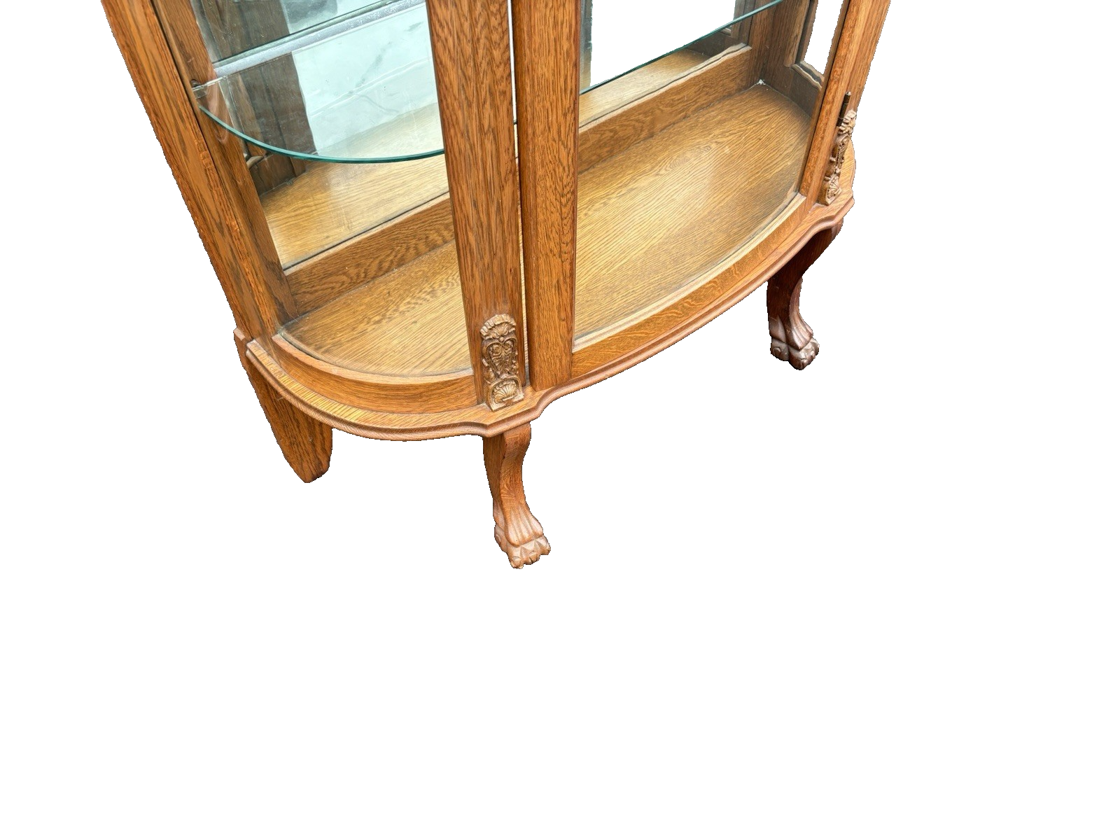 66846 Antique Victorian Oak Bow Glass Curio China Cabinet