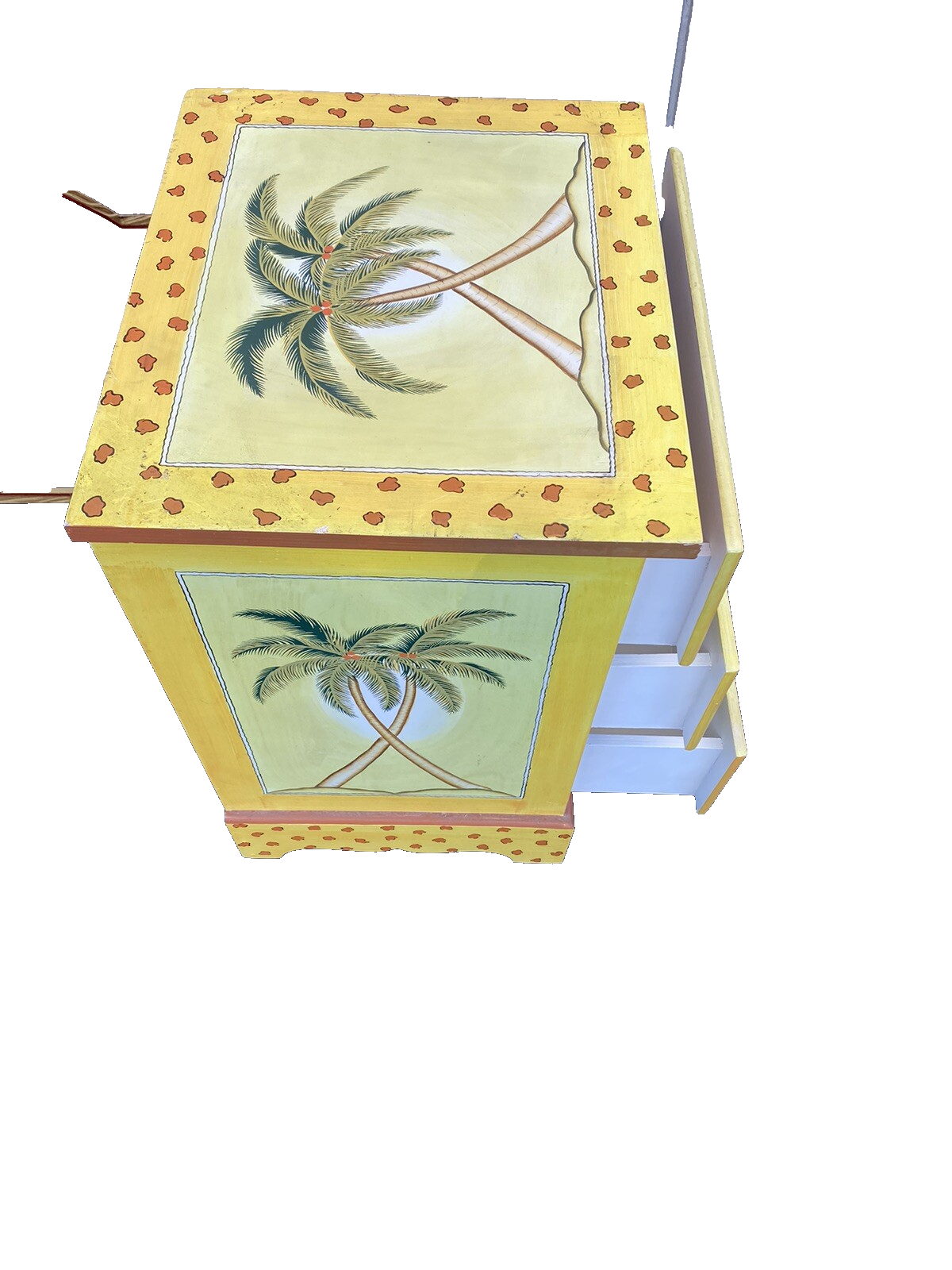 64930 Decorator Tropical Hand Painted Palm Trees Nightstand End Table