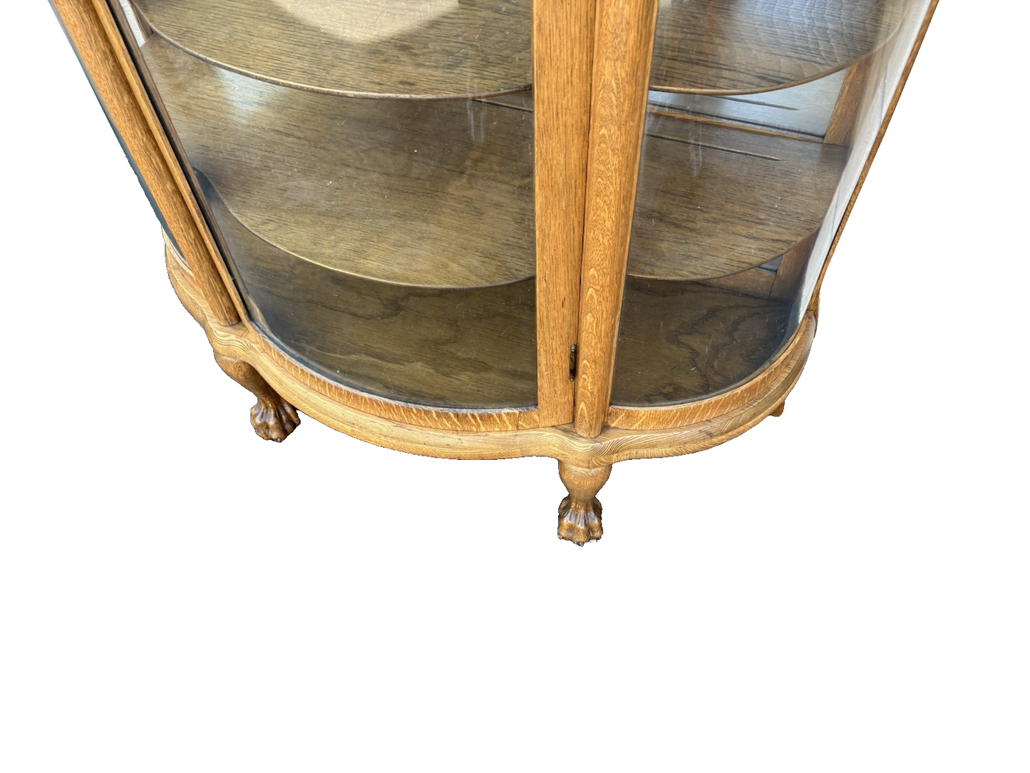 66656   Antique Victorian  Bow Glass Curio Cabinet with Angel Cherub Backsplash